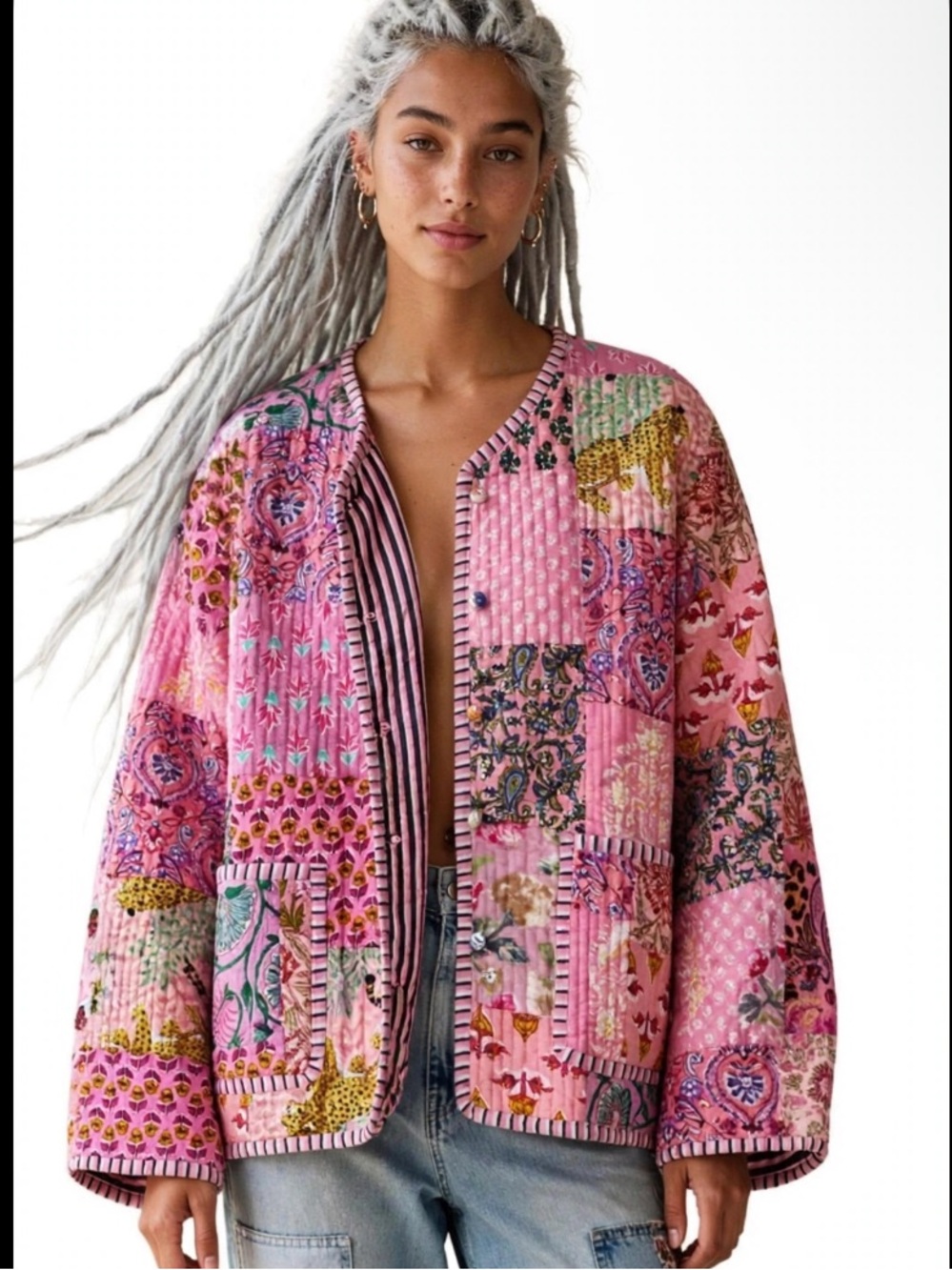 Hand block printed quilted reversible all cotton jacket